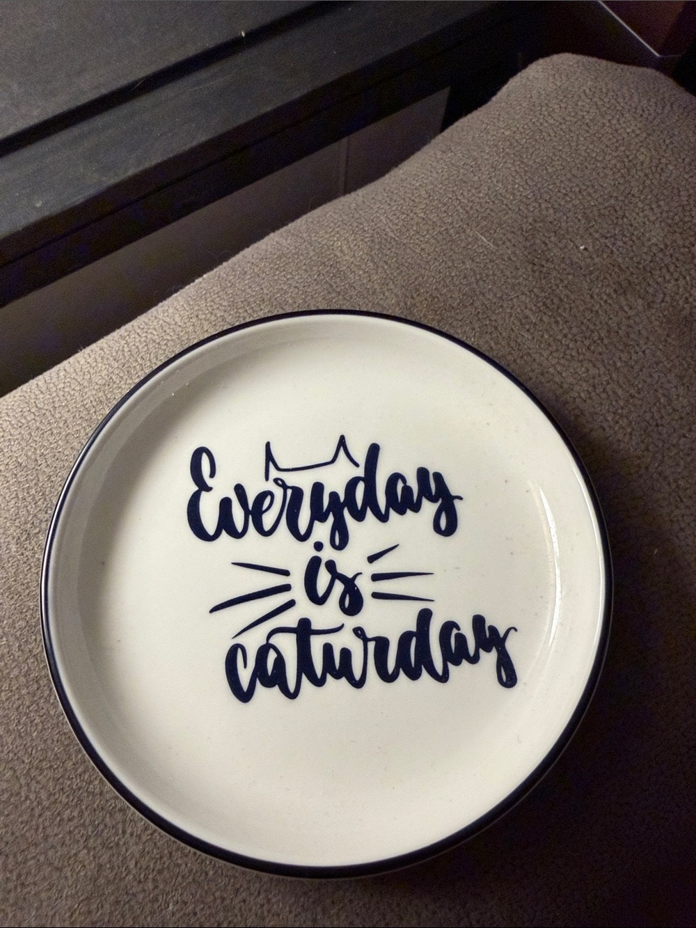 Everyday is Caturday Ceramic Plate - White with Navy Script